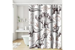 Umpoo Dinosaur World Bathroom Shower Curtain - Various Dinosaurs Sketch Pattern, Tan, Waterproof Fabric Polyester for Kids Boys Bath Decorative, 36x72 Inch