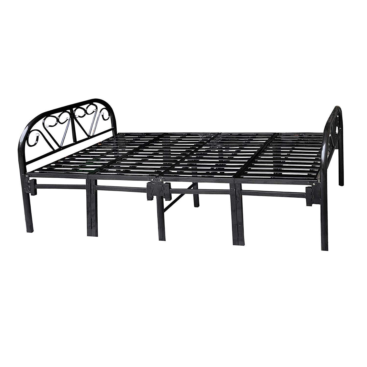 GTB Portable Furniture Single Folding Bed in Iron/Metal Black Portable