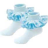 Durio Toddler Ruffle Socks for Girls - Cute Polka Dots Lace Socks for Baby to Kids, Girls Frilly Dress Ankle Sock
