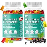 BIO VITALICA Sea Moss Gummies Elderberry BioVitalica - Vitamin C D + Zinc - Irish Seamoss Vegan Gummy with Sea Moss Gel & Powder for Immunity, Detox - for Adults and Kids (2Packs)