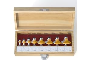 FivePears 8-Piece Roundover Router Bit Set - 1/4" Shank, Rounding Bits for Edging: 1/16", 1/8", 3/16", 1/4", 5/16", 3/8", 7/16", 1/2" Radius