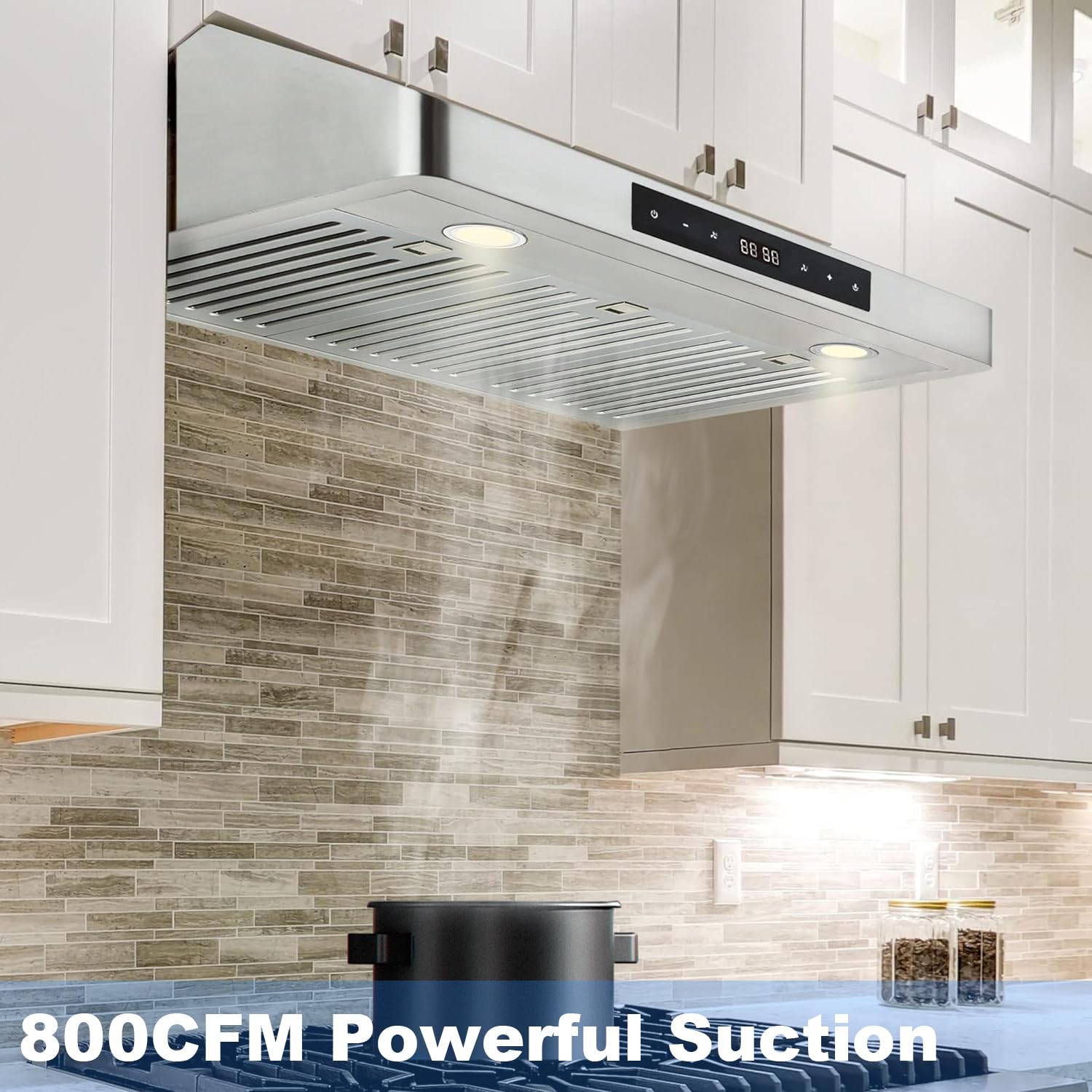 EVERKITCH Range Hood 30 inch Under Cabinet, 900CFM Kitchen Vent Hood, Permanent Stainless Steel Filters，Top and Rear Vents