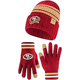 Ultra Game Adults NFL Official Super Soft Team Stripe Winter Beanie Knit Hat with Extra Warm Touch Screen Gloves