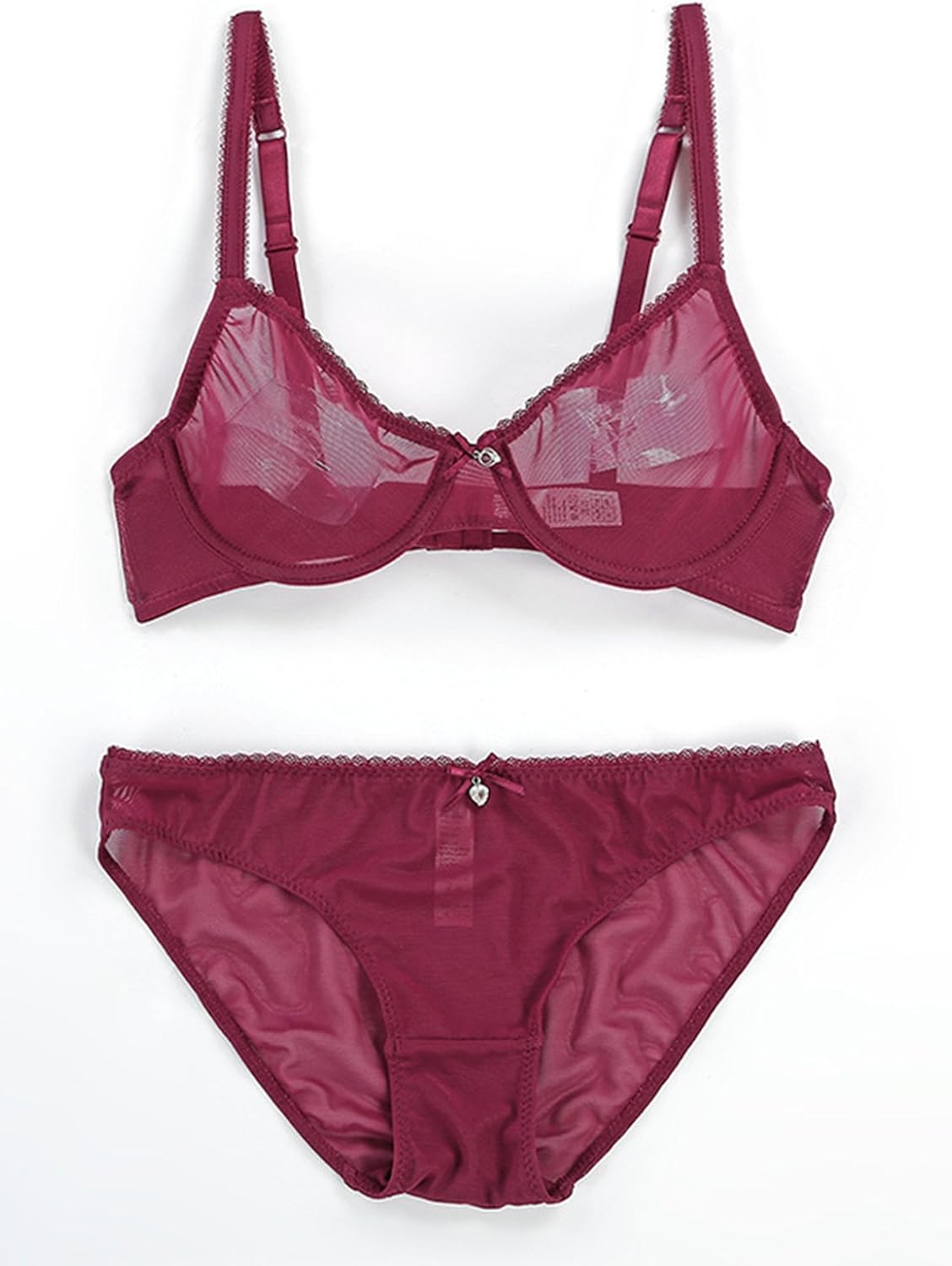 Women Sheer Mesh Bra and Panty Set Unlined Ultra Thin Lace