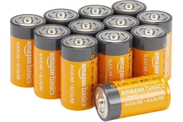 Amazon Basics 12 Pack C Cell All-Purpose Alkaline Batteries, 5-Year Shelf Life, Easy to Open Value Pack