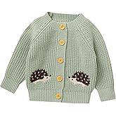 Opewod Baby Boy Girl Knit Cardigan Sweater Soft Warm Crochet Round Neck Long Sleeve Coat Toddler Outwear Fall Winter Clothes