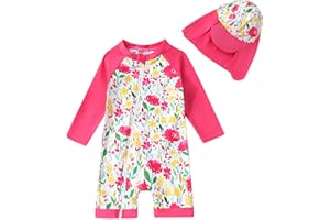 YOUNGER TREE Toddler Baby Girls Swimsuit One-Piece Zipper Swimwear UPF 50+ Sun Protection Bathing Suit with Hat