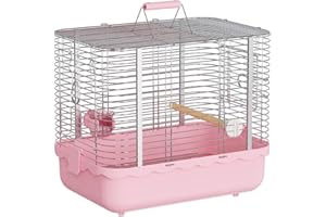 YOOSO WING Bird Carrier Travel Cage, Durable Portable Stainless Steel Birdcage with Bird Perch & Feeding Bowl for Parrots Canaries Budgies Lovebirds Conures Cockatiels (Large Pink)