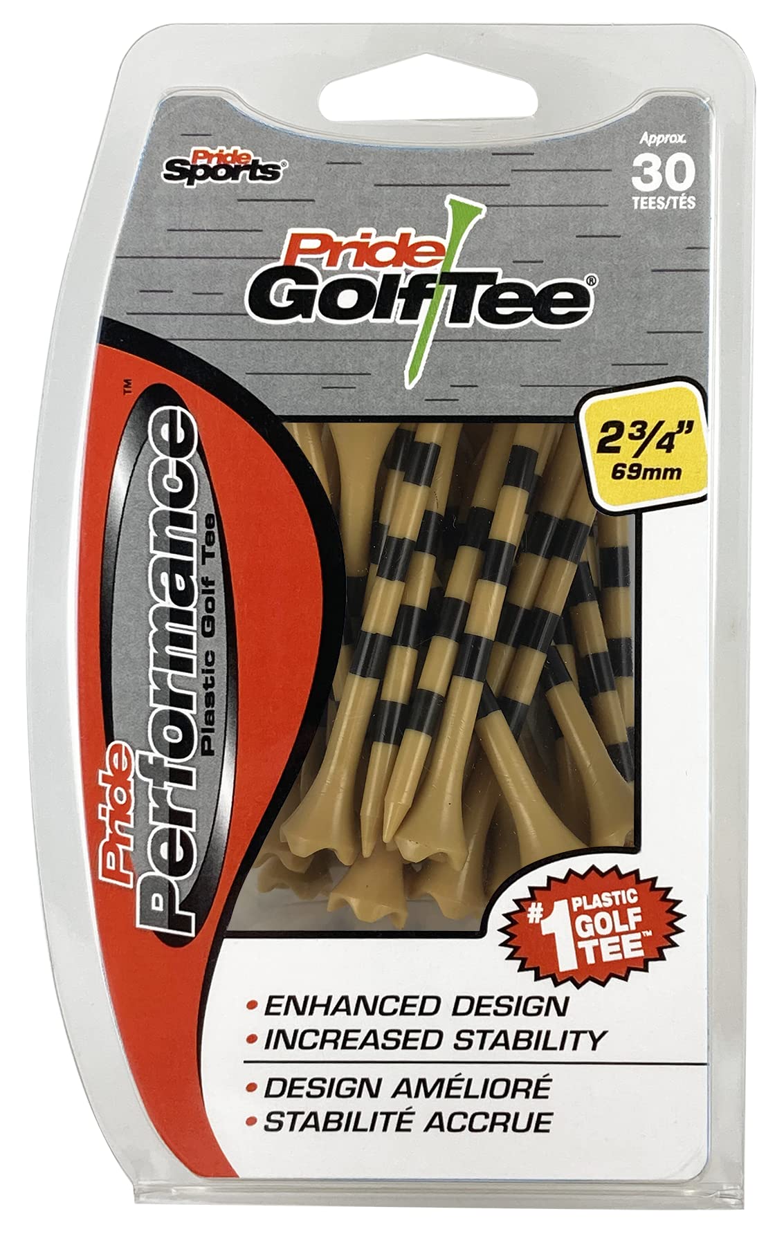 Pride Golf Tee Evolution Striped Golf Tees (Pack of 30), 2-3/4", Natural