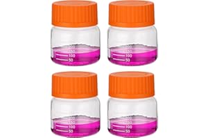PATIKIL 4 Pack Reagent Media Storage Bottles, 250ml Borosilicate Glass Wide Mouth Graduated Round Bottles with Orange GL32 Screw Cap for Lab Water Reagent Liquids, Clear