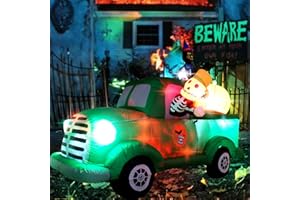 VIKIMORA 7.5Ft Long Halloween Inflatable Ghost Car LED Lights Decor Outdoor Indoor Holiday Decorations, Halloween Blow up Green Car Yard Decor, Giant Lawn Inflatable Garden Party Decoration