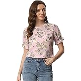 Allegra K Women's Chiffon Floral Short Sleeve Ruffled Trim Blouse Top