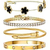 Arthur Liu Gold Bracelets for Women, 18K Gold Plated Women Tennis Bracelets Clover Nail Love Bangle Bracelet Set, Gold Bracelet Stackable Set Trendy Jewelry, Gifts for Women's Day and Mother's Day