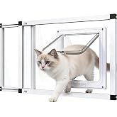 Full Glass Cat Door for Window,22"-28.5" Adjustable Width,1-Min Install | 4 Locking Modes,Aluminum Frame,HD Glass,Magnetic Closure,Weatherproof Sliding Pet Door Window Insert for Cats