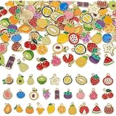 Magibeads Fruit Charms Bulk Assorted Fruits Golden Alloy Enamel Charm Pendants Cute Fruit Beads Dangle Charms for Bracelet Jewelry Making Necklace Earring Crafting Keychain Making