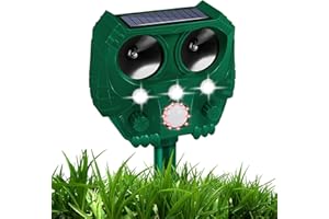 AUBNICO Ultrasonic Cat Deterrent, Outdoor 5 Modes Solar Powered Deterrent Device with Motion Sensor and Flashing Light, IP44 Waterproof Device for Garden, Farm, Yard, Dogs, Cats, Birds and More