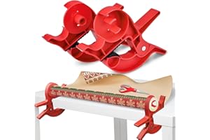 2 pcs Gift Wrap Holder with Tape Dispenser, Red Plastic Wrapping Paper Holder, Easy-Grip Designer, Table Clamp for Gift Wrapp