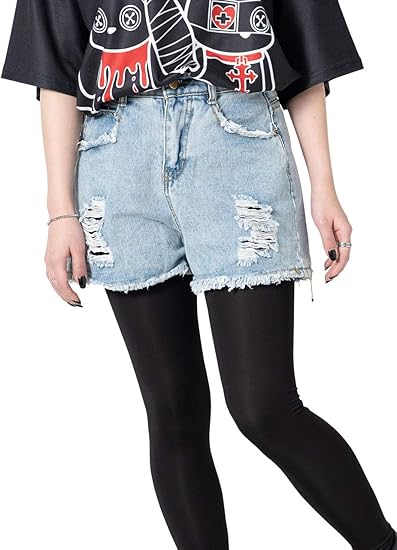Amazon エーシーディーシーラグ ダメージ デニムショートパンツ Acdc Rag 原宿系 ファッション レディース 病みかわいい ダンス衣装 パンク ロック ショートパンツ 通販