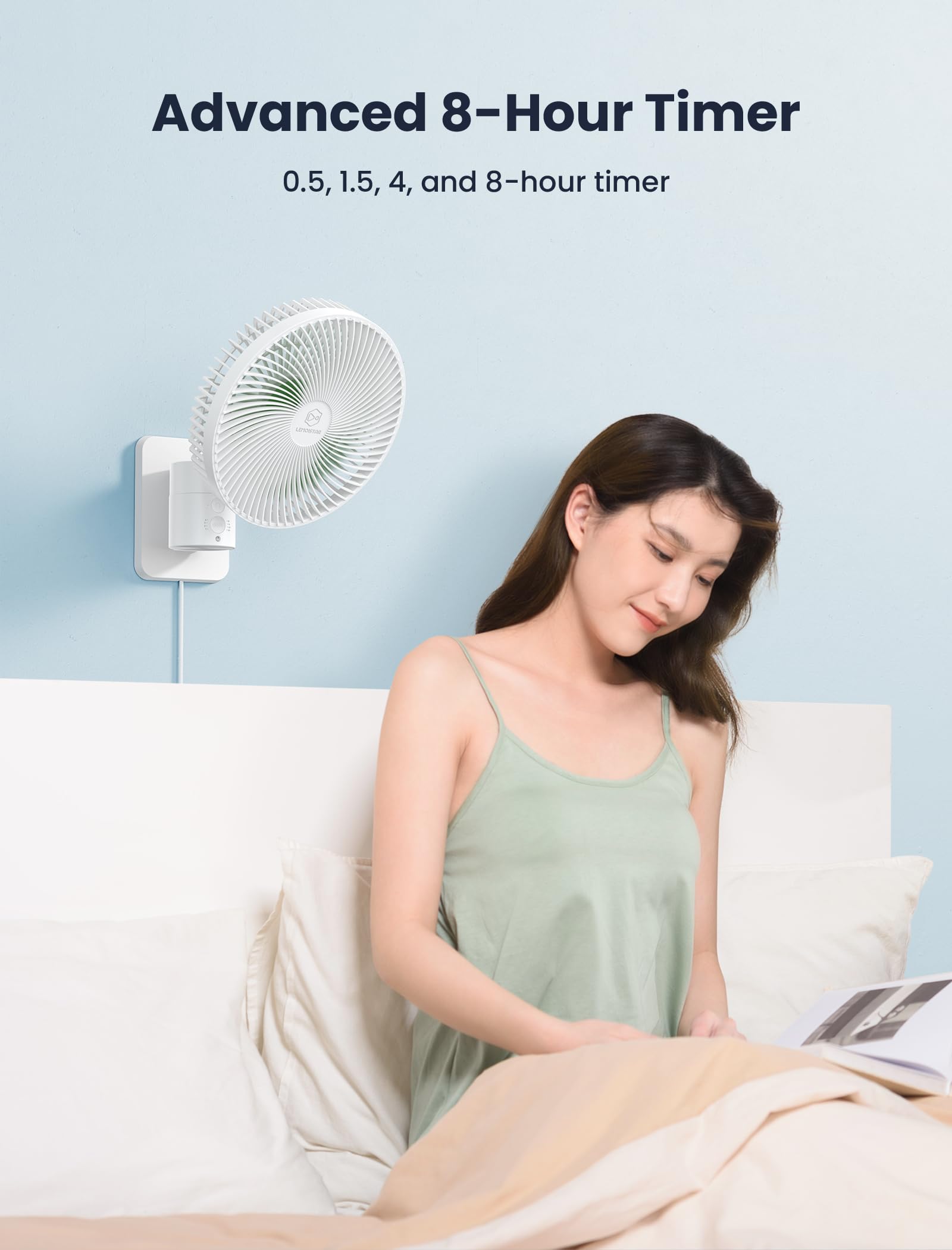 8.5-Inch Quiet Wall-Mounted Oscillation Fan with Remote & Timer, 4-Speed Adjustable for Small Bathrooms, Indoor Bedroom Cooling for RV, Adjustable Tilt, 5.92 ft Cord, Garage Cooling Fan for Home