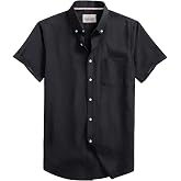 DELCARINO Mens Oxford Shirt Short Sleeve Regular Fit Casual Button Down Shirt with Pocket