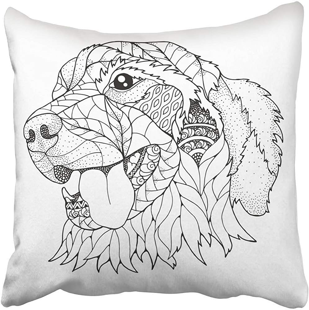 Amazon 枕カバーカバー装飾用45x45 Cmゴールデンレトリバー犬ゼンタングルとスティプル大人用アンチストレス塗り絵両面印刷枕カバーケースクッションカバー 枕カバー ピローケース オンライン通販