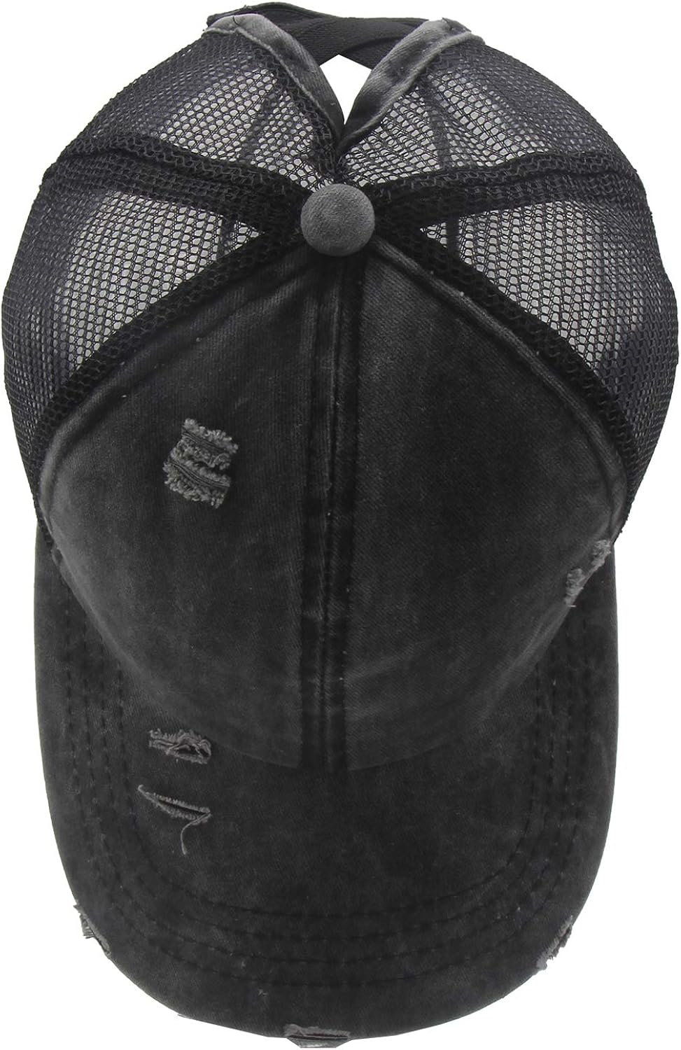 Criss Cross Baseball Caps, Women Ponytail Mesh Hat Distressed High Messy Bun Trucker Ponycap (Black, One Size) at  Women’s Clothing store