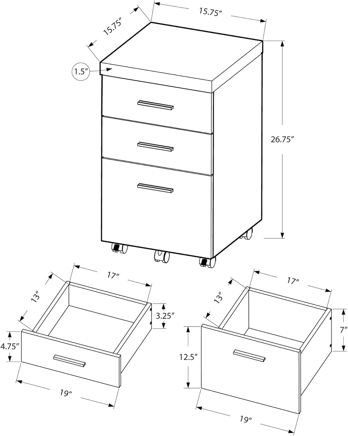 Monarch Specialties 3 Drawer File Cabinet - Filing Cabinet (Dark Taupe): Furniture & Decor