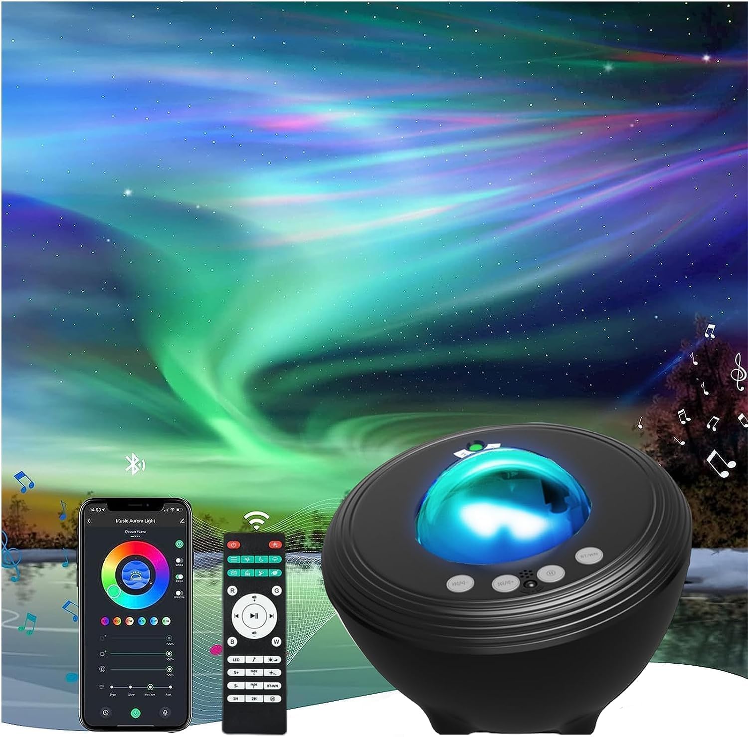 YunLone Galaxy Projector Star Lights Projector for Bedroom with 33 Lighting, Aurora Projector with Bluetooth 5.0 Speaker, Smart APP, 8 White Noises Night Light with IR Remote, Timer for Kids Adults