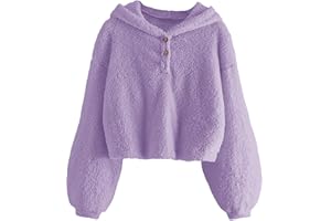 GAMISOTE Kids Girl's Fuzzy Hoodies Warm Loose Button Down Pullover Sherpa Jacket Top