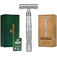 VIKINGS BLADE Double Edge Safety Razor for Men + 5 Swedish Steel Blades + Luxury Case. Long Handle. Smooth, Reusable, Eco-Friendly (The Vulcan)