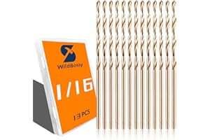 WILDBOSSY Cobalt Drill Bit Set 1/16" - 13PCS, M35 Twist Drill Bits Straight Shank, 1/16" High Speed Steel Drill Bits for Drilling in Hard Metal, Stainless Steel, Cast Iron