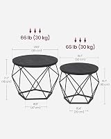 VASAGLE Round Coffee Table Set of 2 Black Steel Frame LET040B22 view 6
