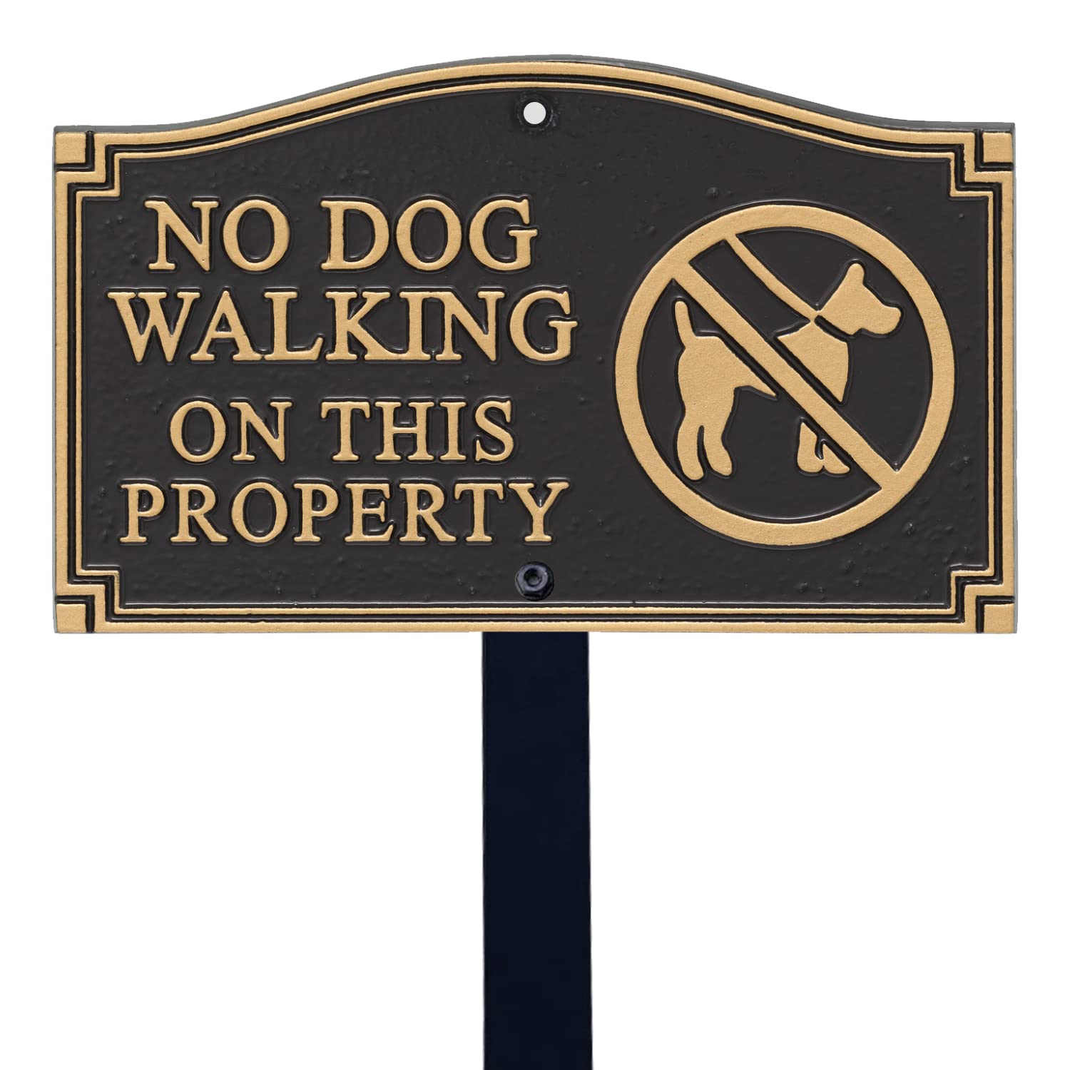 Photo 1 of SmartSign “No Dog Walking On This Property” GardenBoss Statement Plaque | 5.75" x 9.5" Aluminum Plaque with 18" Black Lawn Stake, Made in USA