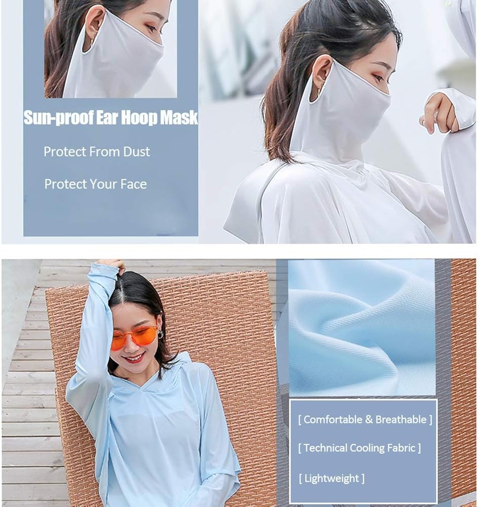 Sun Hoodies UV Protection - UPF 50+ Sun-proof Clothing w/Ear Hoop Mask, Gift for Women, Girl, Running, Cycling, Fishing (Candy Pink Hoodies): Clothing