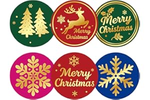 Alynta Merry Christmas Stickers - 2 Inch 120Pcs Gold Foil Holiday Stickers Large Round Christmas Tree Snowflake Reindeer Sticker Labels for Envelope Seals Cards Ornaments (Multicolor)