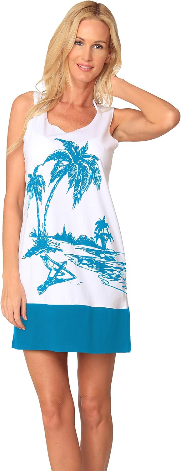 INGEAR Sleeveless Casual Short Sundress Tropical Print Hawaiian A Line Tank Dress at Amazon 
