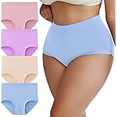 PPBYS Women's High-Waisted Plus Size Tummy Control Underwear Soft Lace Hipster Panties for Daily Comfort Pack
