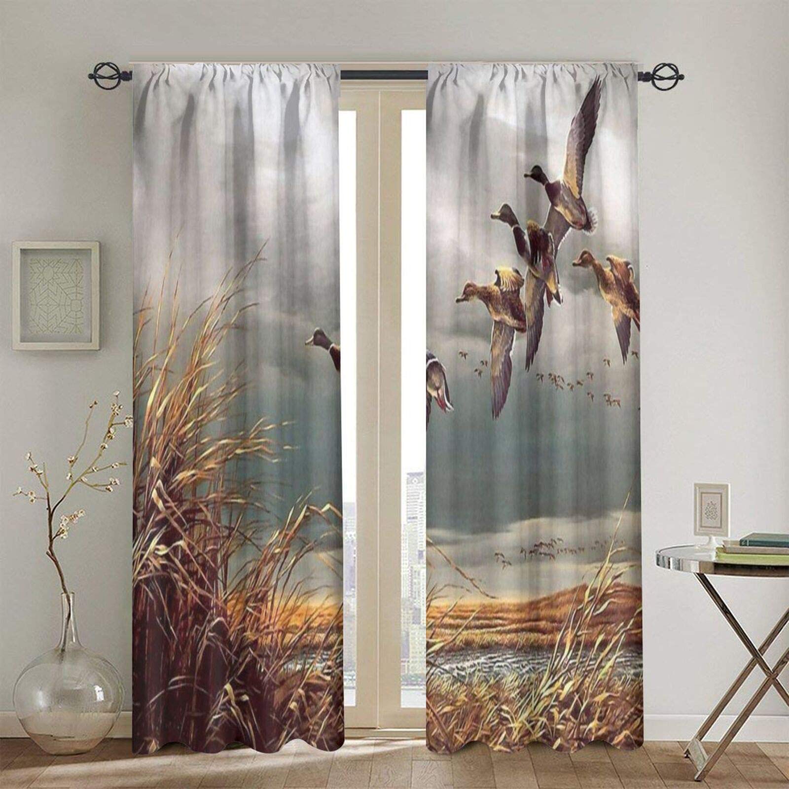 AORYGGS Blackout Curtains,Hunting Flying Wild Ducks Room Darkening Blackout Drapes for Window,Gromme
