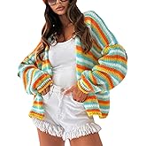 Yeokou Womens Striped Cardigan Sweaters Open Front Lightweight Knit Rainbow Color Block Casual Fall Layering Top