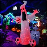 HOPOCO 12 FT Halloween Inflatables Outdoor Decorations Ghost with 3 Skulls | Halloween Blow Up Yard Decor, Inflatable White Ghost with Bleeding Eyeball Tombstone, Built-in LED for Garden Holiday Party