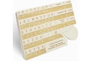 KOMPMP Wood Braille Alphabet Board with Raised Dots - Wood Braille Fingerboard Carved Dots with Letters Numbers and Punctuation Marks, Braille Teaching Aid or Gifts for Blind People