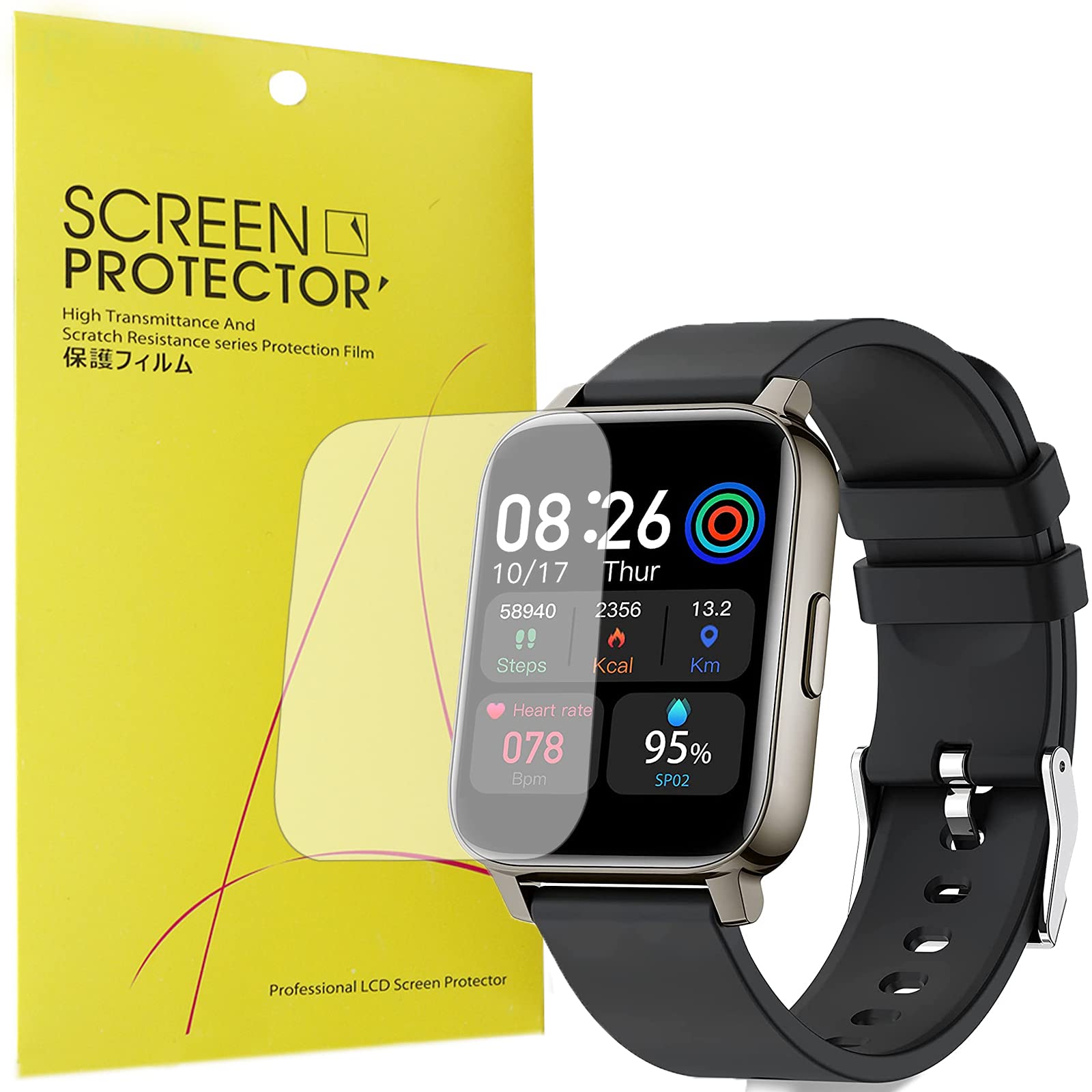 Giaogor Compatible for Doubc Smart Watch Screen Protector, [6 Pack] Full Coverage PET Clear Film Compatible for Doubc Smart Watch, 1.69'' (6 pack)