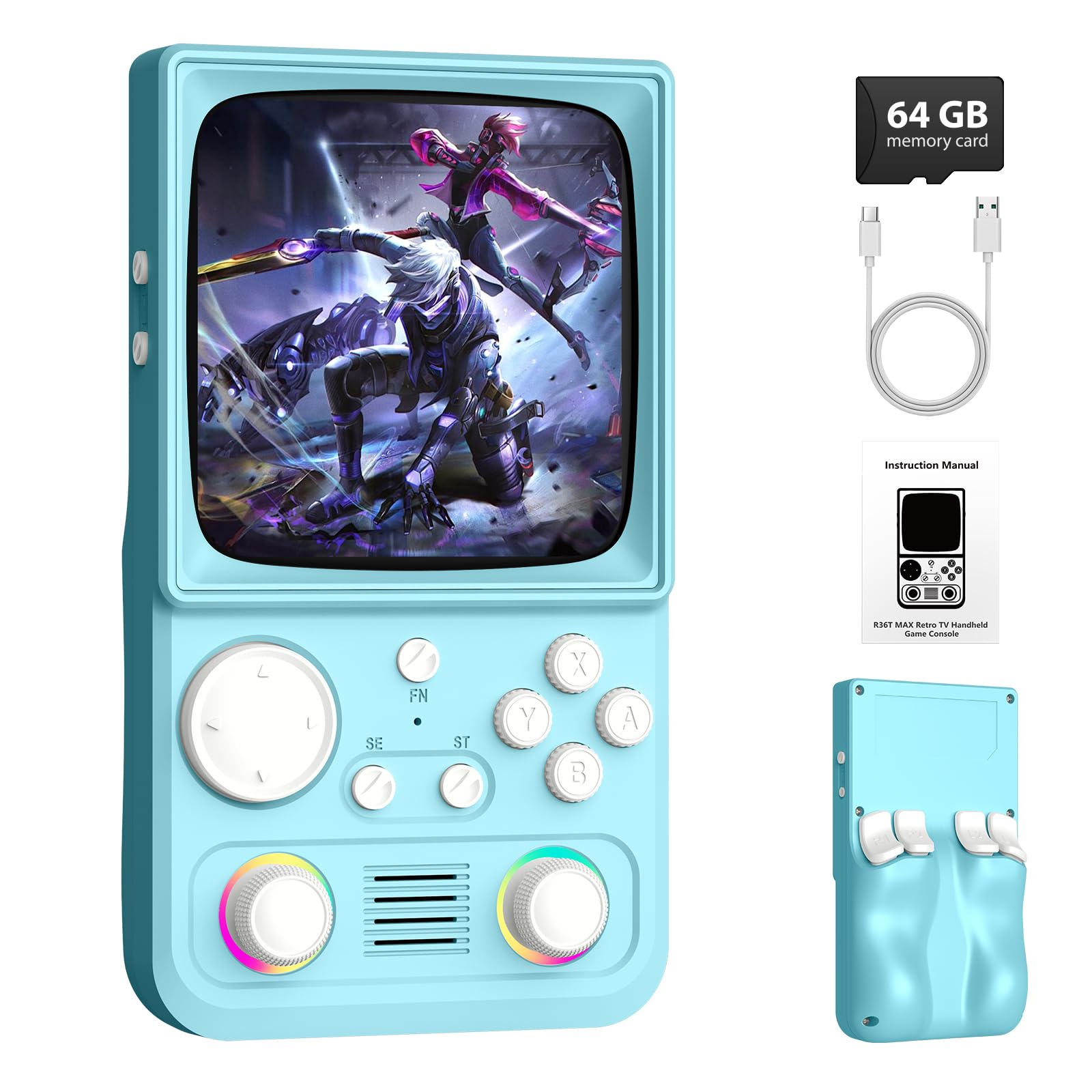 Photo 1 of R36TMAX Retro Handheld Game Console, Portable Retro Gaming Console with 4.0” CRT-Inspired Screen, 4000mAh Arcade Classics, Supports Multiple Emulators, WiFi Network Battling, 64GB (Blue)