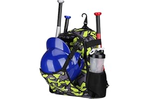 ZOEA Youth Baseball Bat Bag Backpack, T-Ball & Softball Equipment & Gear for Youth, Large Capacity Holds 2 Bats, Helmet, Gloves, Cleats, Helmet Holder and Includes Fence Hook