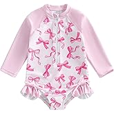 kacubwyy Toddler Girls Swimsuit Rash Guard Long Sleeve Baby Girl Bathing Suit One Piece Swimwear Little Kids Beach Outfit