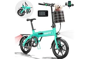 Favoto Aluminum Lightweight Folding Electric Bike - 14" Ebike for Adults with 36V/48V 10.4Ah Battery Up to 25 Miles Dual Disc Brakes Electric Bicycle for Commuting,UL 2849 Certified
