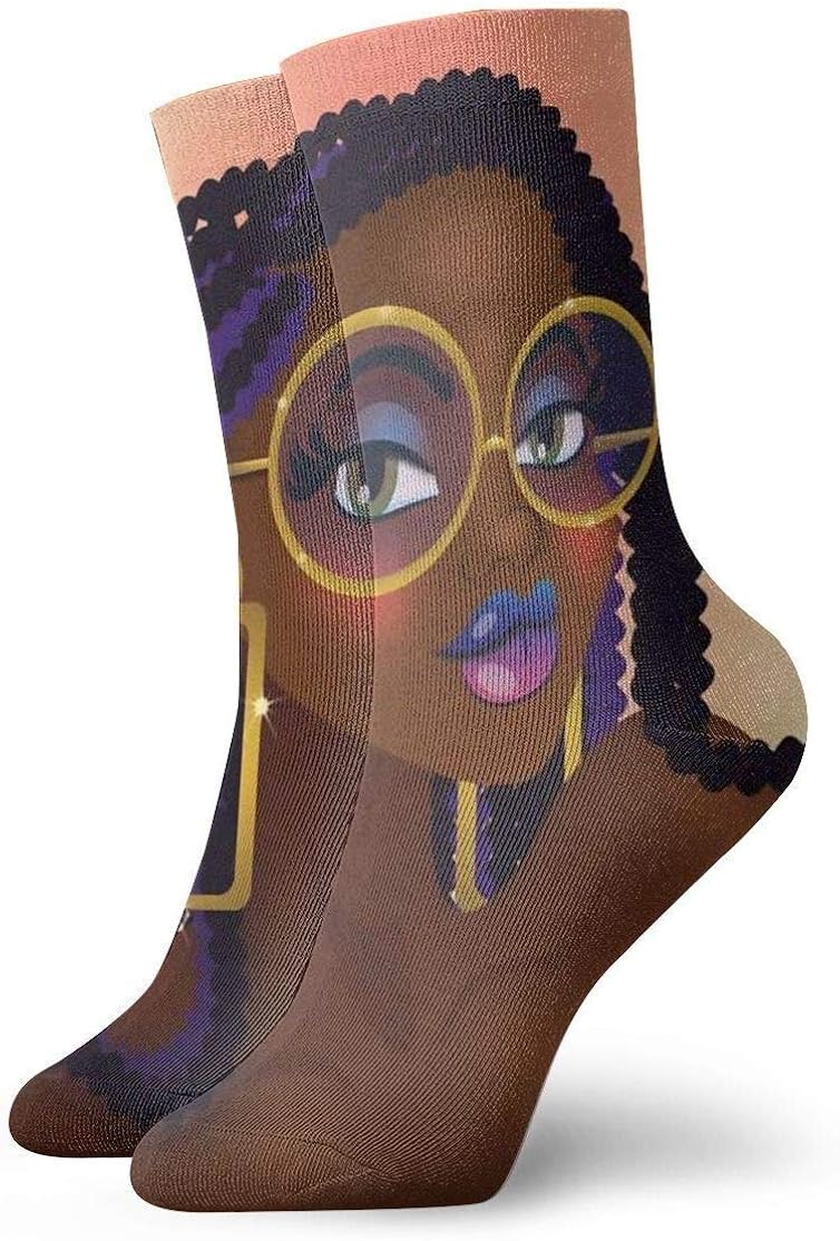 Novelty Funny Crazy Crew Sock Fashion Shy African American Women Afro