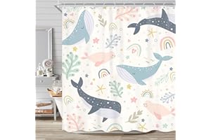 Ufeela Kids Shower Curtain Ocean Cute Whale Rainbow Girls Cartoon Funny Sea Animal Underwater 60Wx72L Inch Shower Curtain Bathroom Set Colorful Lovely Bath Curtain Bathtub Accessories Home Decor