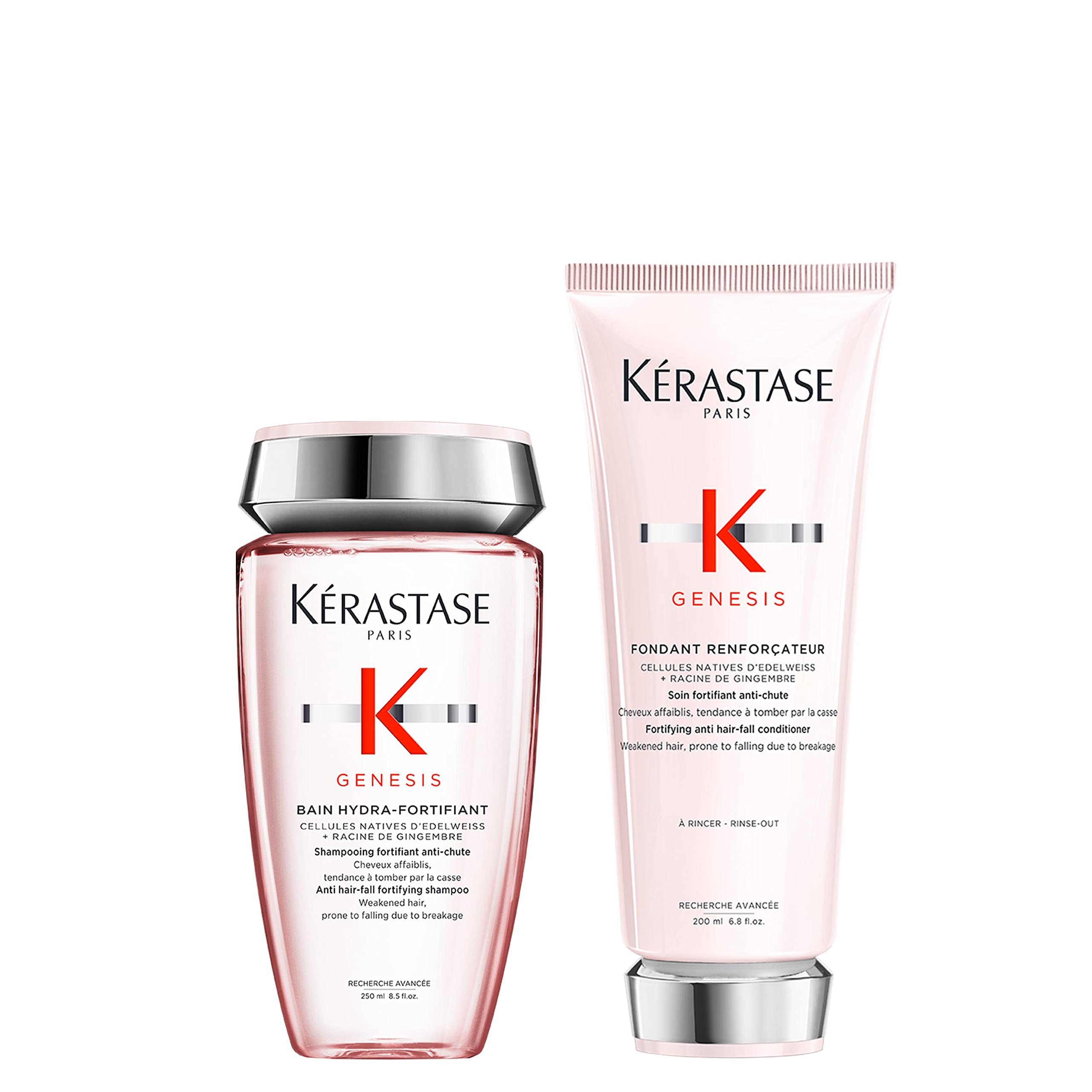 Kérastase Duo Genesis, Nourishing Shampoo & Hydrating Conditioner, For Weakened Hair, With Ginger Root & Edelweiss Flower, Bain Hydra-Fortifiant, 250ml & Fondant Reinforcateur, 200ml