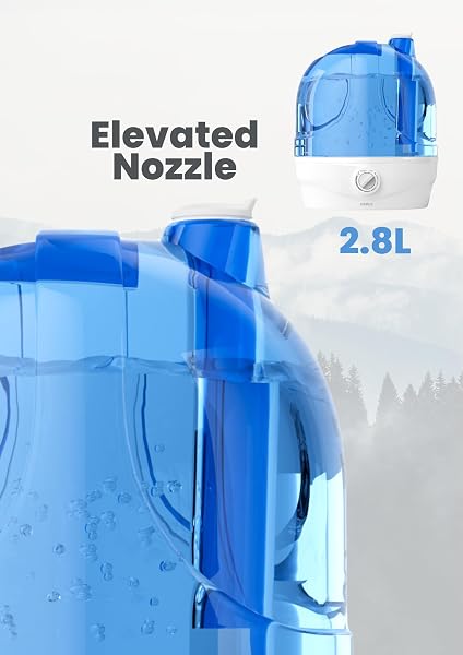 AZEUS HUMIDIFIERS FOR BEDROOM, 2.8L ULTRASONIC COOL MIST HUMIDIFIERS FOR HOME BABY NURSERY & PLANTS, QUIET TOP FILL AIR HUMIDIFIER LASTS UP TO 30 HOURS, AUTO SHUT-OFF (BPA-FREE)